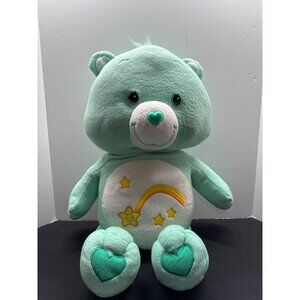 Care Bears Plush Cheer Bear Mint Green 26" Embroidered Rainbow Stars Heart Belly